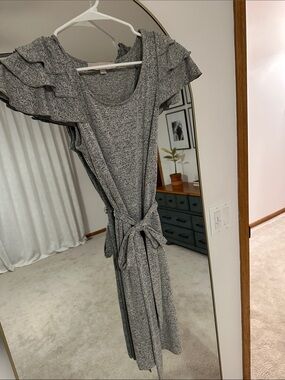 Gray Ruffle-Sleeve Wrap Dress